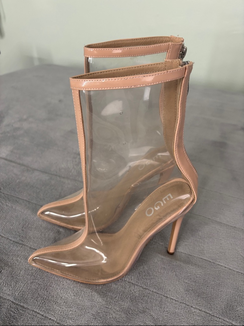 EGO Nude Clear PVC Pointed Toe Stiletto Ankle Boots